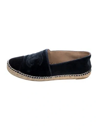 Pre-owned Chanel Interlocking Cc Logo Velvet Espadrilles In Blue