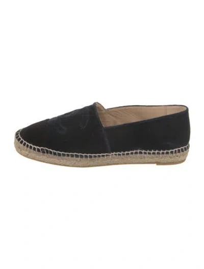 Pre-owned Chanel Interlocking Cc Logo Velvet Espadrilles In Blue
