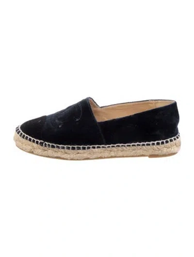 Pre-owned Chanel Interlocking Cc Logo Velvet Espadrilles In Blue