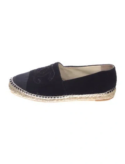 Pre-owned Chanel Interlocking Cc Logo Velvet Espadrilles In Blue