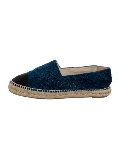 Pre-owned Chanel Interlocking Cc Logo Velvet Espadrilles In Blue