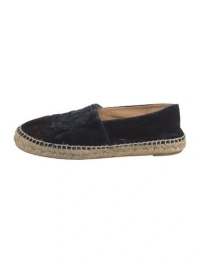 Pre-owned Chanel Interlocking Cc Logo Velvet Espadrilles In Blue