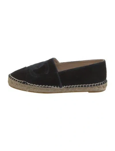 Pre-owned Chanel Interlocking Cc Logo Velvet Espadrilles In Blue