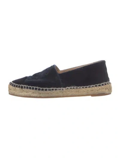 Pre-owned Chanel Interlocking Cc Logo Velvet Espadrilles In Blue