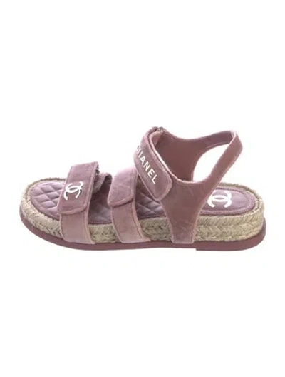 Pre-owned Chanel Interlocking Cc Logo Velvet Espadrilles In Pink