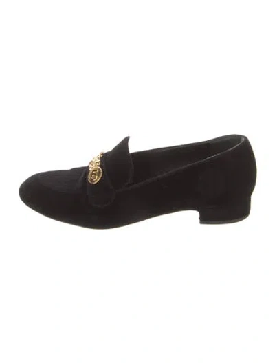 Pre-owned Chanel Interlocking Cc Logo Velvet Loafers In Black