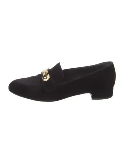 Pre-owned Chanel Interlocking Cc Logo Velvet Loafers In Black