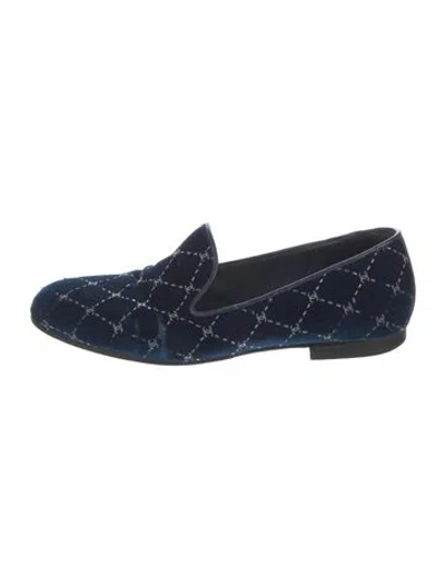 Pre-owned Chanel Interlocking Cc Logo Velvet Loafers In Blue