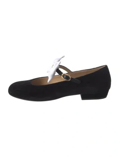 Pre-owned Chanel Interlocking Cc Logo Velvet Mary Jane Flats In Black