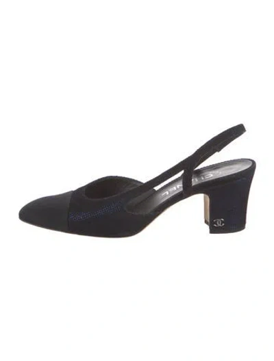Pre-owned Chanel Interlocking Cc Logo Velvet Slingback Pumps In Multi