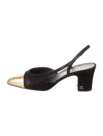Pre-owned Chanel Interlocking Cc Logo Velvet Slingback Pumps In Multi