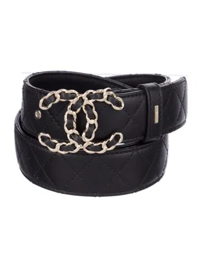 Pre-owned Chanel Interlocking Cc Logo Wide Belt In Black