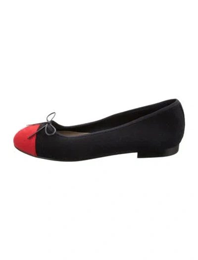 Pre-owned Chanel Interlocking Cc Logo Wool Ballet Flats In Black
