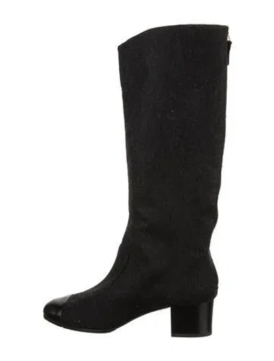 Pre-owned Chanel Interlocking Cc Logo Wool Boots In Black