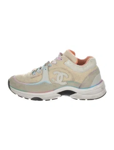 Pre-owned Chanel Interlocking Cc Logo Wool Chunky Sneakers In Neutral