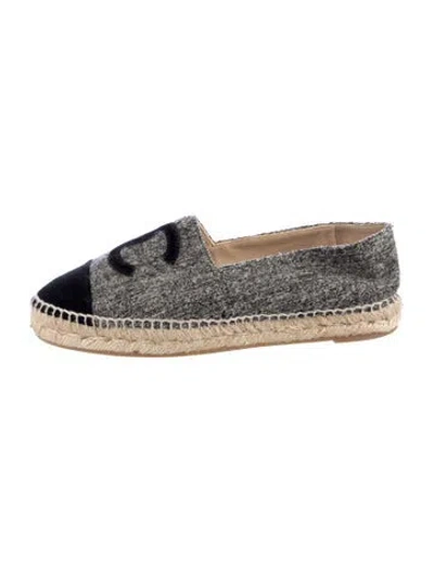 Pre-owned Chanel Interlocking Cc Logo Wool Espadrilles In Black/grey