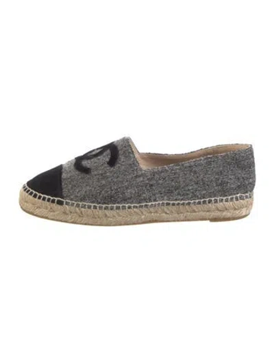 Pre-owned Chanel Interlocking Cc Logo Wool Espadrilles In Gray