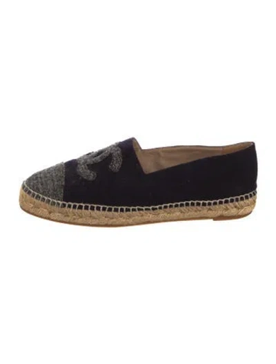 Pre-owned Chanel Interlocking Cc Logo Wool Espadrilles In Gray