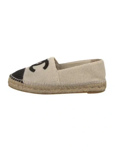 Pre-owned Chanel Interlocking Cc Logo Wool Espadrilles In Neutrals