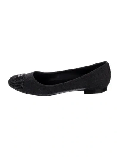 Pre-owned Chanel Interlocking Cc Logo Wool Flats In Gray