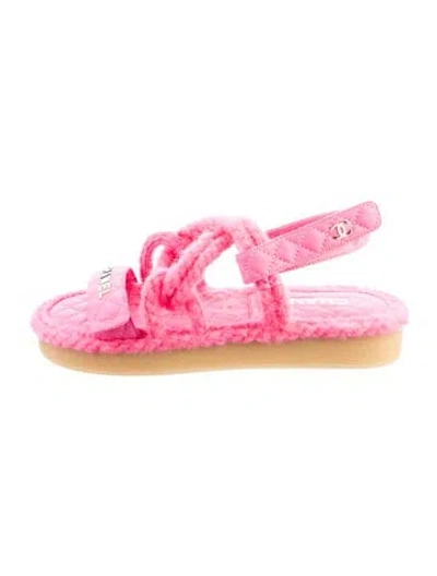 Pre-owned Chanel Interlocking Cc Logo Wool Gladiator Sandals In Pink