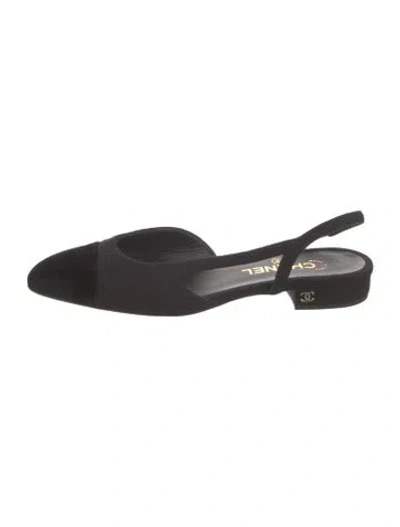 Pre-owned Chanel Interlocking Cc Logo Wool Slingback Flats In Black