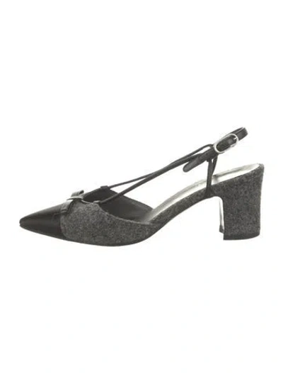 Pre-owned Chanel Interlocking Cc Logo Wool Slingback Pumps In Gray