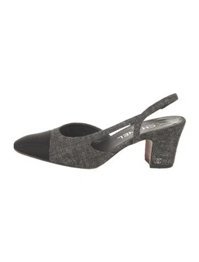 Pre-owned Chanel Interlocking Cc Logo Wool Slingback Pumps In Multi