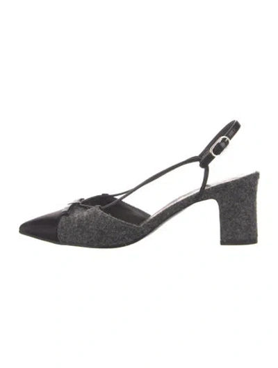 Pre-owned Chanel Interlocking Cc Logo Wool Slingback Pumps In Multi