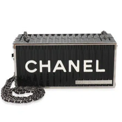Pre-owned Chanel Interlocking Cc Paris Hamburg Minaudiere Shipping Container Clutch In Black