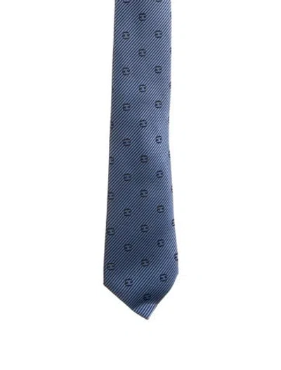 Pre-owned Chanel Interlocking Cc Printed Silk Tie In Blue