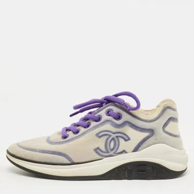Pre-owned Chanel Interlocking Cc Size 36.5 Grey Mesh Low Top Sneakers In Gray