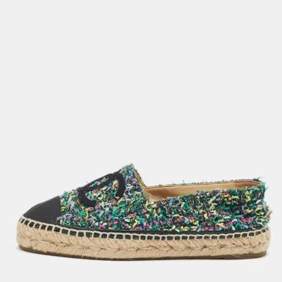 Pre-owned Chanel Interlocking Cc Size 37 Multicolor Fabric And Tweed Espadrille Flats