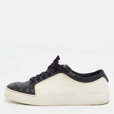 Pre-owned Chanel Interlocking Cc Size 39.5 Black/white Leather And Rubber Lace Up Sneakers