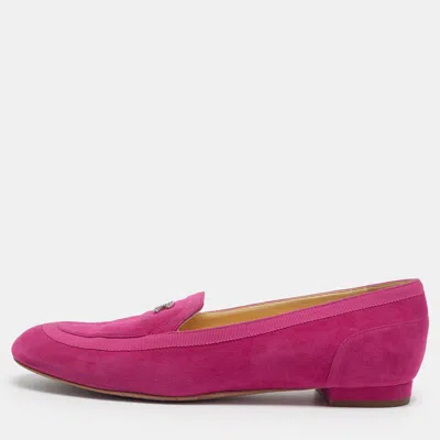 Pre-owned Chanel Interlocking Cc Size 41.5 Fuchsia Suede Smoking Slippers In Pink