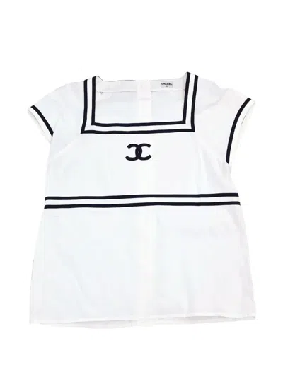 Pre-owned Chanel Interlocking Cc Striped Top In White