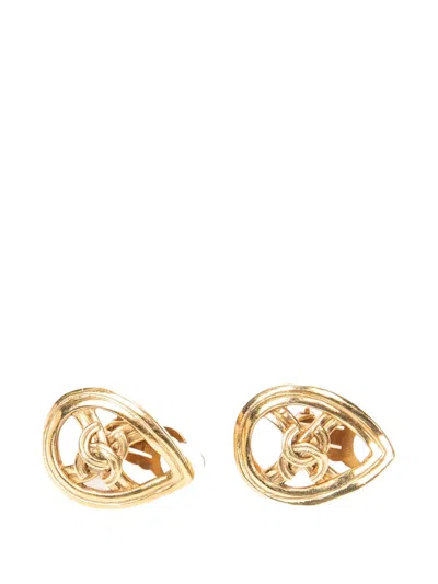 Pre-owned Chanel Interlocking Cc Teardrop Earrings In Gold