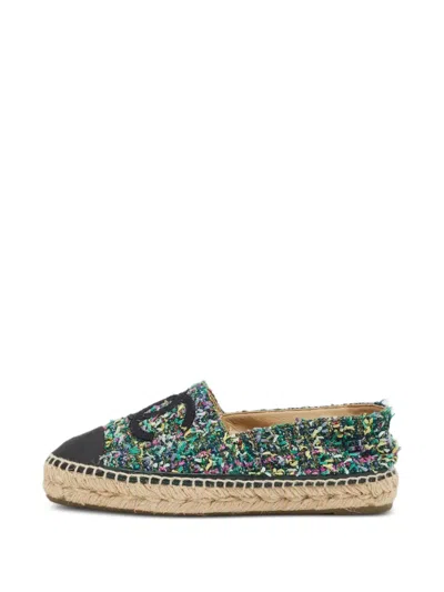 Pre-owned Chanel Interlocking Cc Tweed Espadrilles In Black