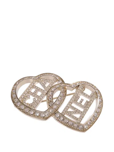 Pre-owned Chanel Interlocking Double-heart Brooch In Gold