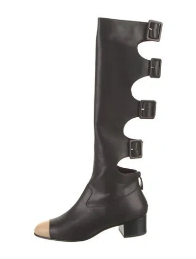 Pre-owned Chanel Interlocking G Logo Leather Riding Boots In Black