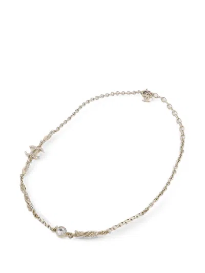 Pre-owned Chanel Interlocking-cc Crystal-embellishment Necklace In Gold