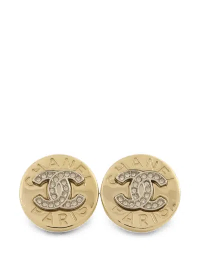 Pre-owned Chanel Interlocking-cc Earrings In Gold