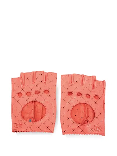 Pre-owned Chanel Interlocking-cc Fingerless Gloves In Pink