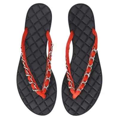Pre-owned Chanel Interwoven Suede & Chain 'cc' Logo Detail Leather Thong Sandals In Black