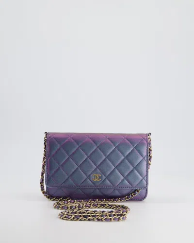 Pre-owned Chanel Iridescent, And Wallet On Chain In Caviar Leather With Champagne Gold Hardware In Purple
