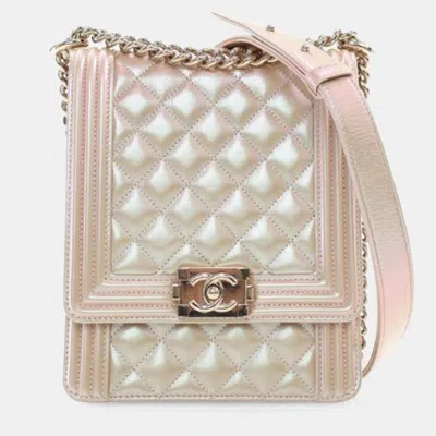 Pre-owned Chanel Iridescent Calfskin North South Boy Flap Bag In Gold