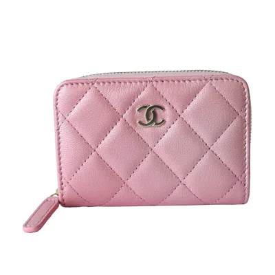 Pre-owned Chanel Iridescent Caviar Quilted Zip Coin Purse Wallet Pink