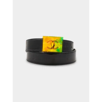 Pre-owned Chanel Iridescent Cc Logo Belt In Black