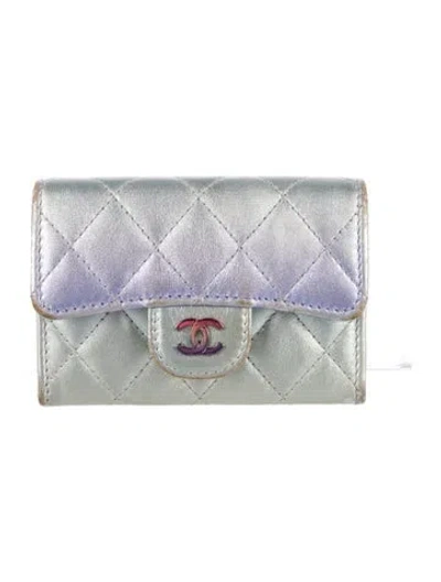 Pre-owned Chanel Iridescent Flap Card Holder Interlocking Cc Logo Wristlet In Multi