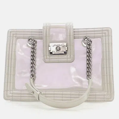 Pre-owned Chanel Iridescent Glazed Calfskin Jetsetter Boy Tote In Gray